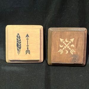 2 Hand-painted Wooden Decor Squares, 3 3/4” x 3 3/4” (inches)